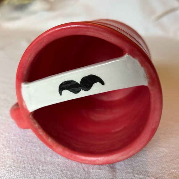 Mustache Mug Handmade Pottery Signed Pink And Black Protect Your 'Stashe! 4 Inch - Picture 6 of 6